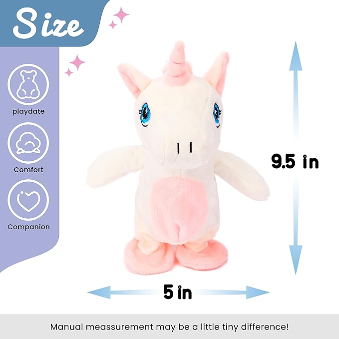 Hopearl Talking Unicorn Repeats What You Say Walking Electric Interactive Animated Toy Speaking Plush Buddy Gifts for Toddlers Birthday, 9.5''