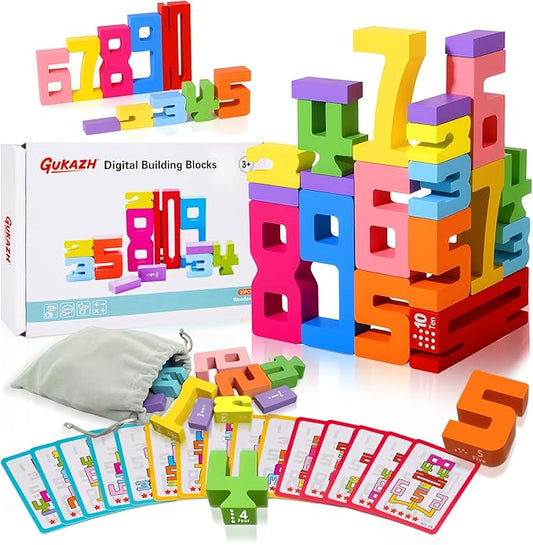 Wooden Number Building Blocks 20 Pcs Stacking Toys for Kids, Math Learning Tool for Students, Digital Building Blocks 1-10, Balance Competition Toy, Educational Gift Party Favors for Boys Girls