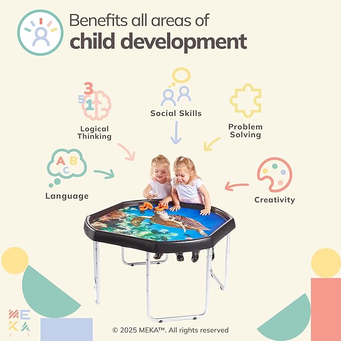 MEKA Large 38"x38" Tuff Tray Set Black, Activity Sensory Tray Plus Stand Children, Outdoor Play Sand and Water Table for Toddlers and Kids, Toy Boys Girls