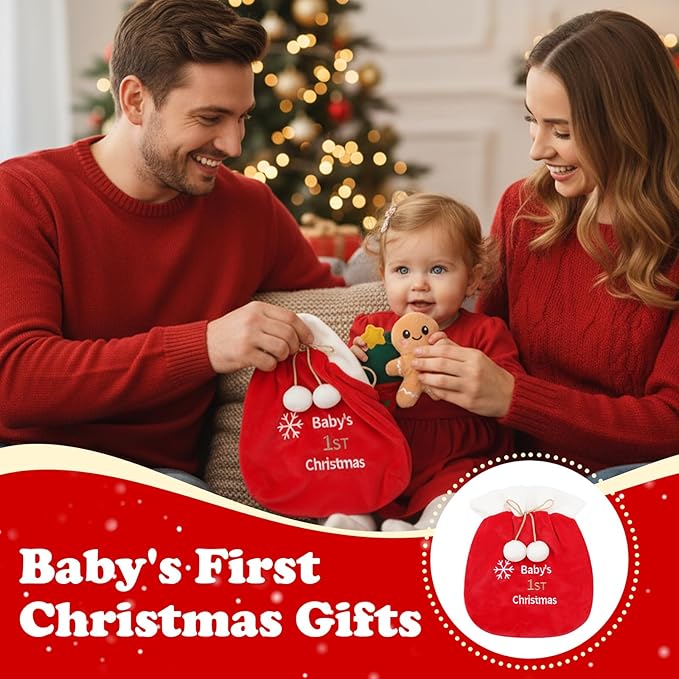 My First Christmas Baby Toys,Sensory Plush With Santa Hat Rattles Gingerbread Crinkle Toys For Baby, Christmas Gift For Kids Girls Boys, Infant Stocking Stuffers