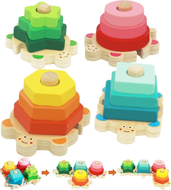 WOOD CITY Stacking Toys for Toddlers 1-3, Montessori Shape Sorter Baby Toys 12-18 Months, Wooden Block Educational Puzzle Toys for Boys Girls 1 2 3 4 Year Old Preschool Learning Gifts