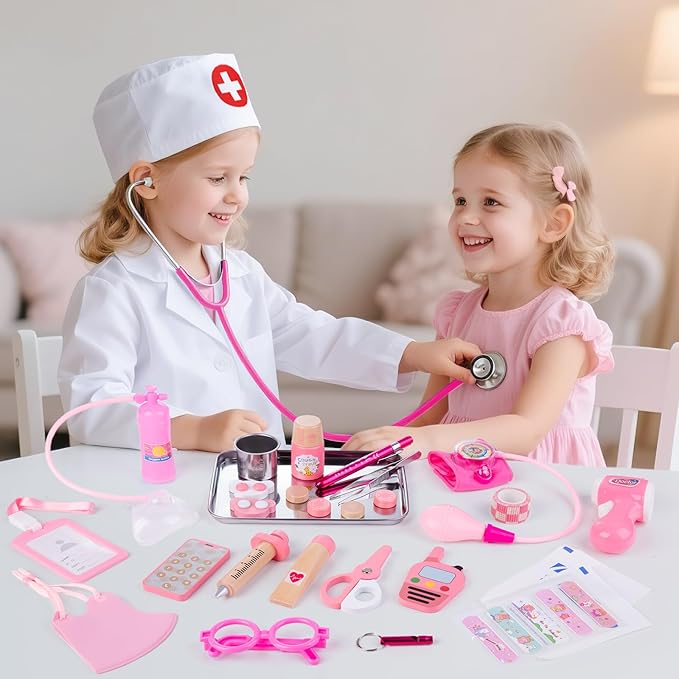 Sundaymot Doctor Kit for Girls, 34 Pcs Doctor kit for Toddlers 3-5 with Medical Storage Bag & Real Stethoscope Pretend Play Doctor Set, Doctor Play Gift for Kids Toddlers Role Play