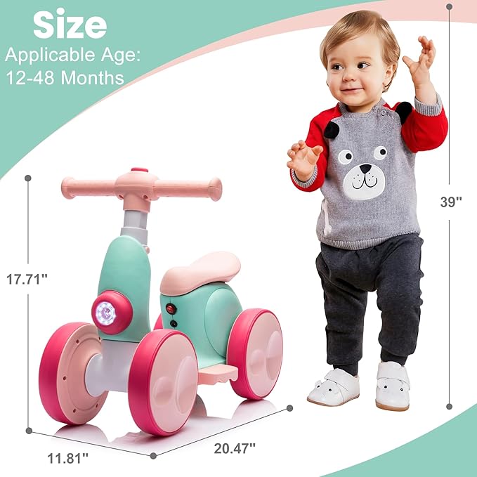 Electric Baby Balance Bike with Bubble Machine for 1 Year Old Boys Girls 4 in 1 Toddler Balance Bike 12-48 Month Kids Bubble Bike Ride Toys First Birthday Gift with Powered Motor,Music,LED Lights