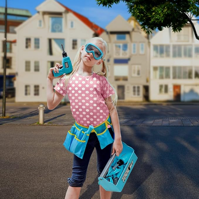 LOYO Kids Toys Tool Set - Pretend Play Construction Toy with Tool Box Kids Tool Belt Electronic Toy Drill Construction Accessories Gift for Toddlers Boys Ages 3 , 4, 5, 6, 7 Years Old (Blue)