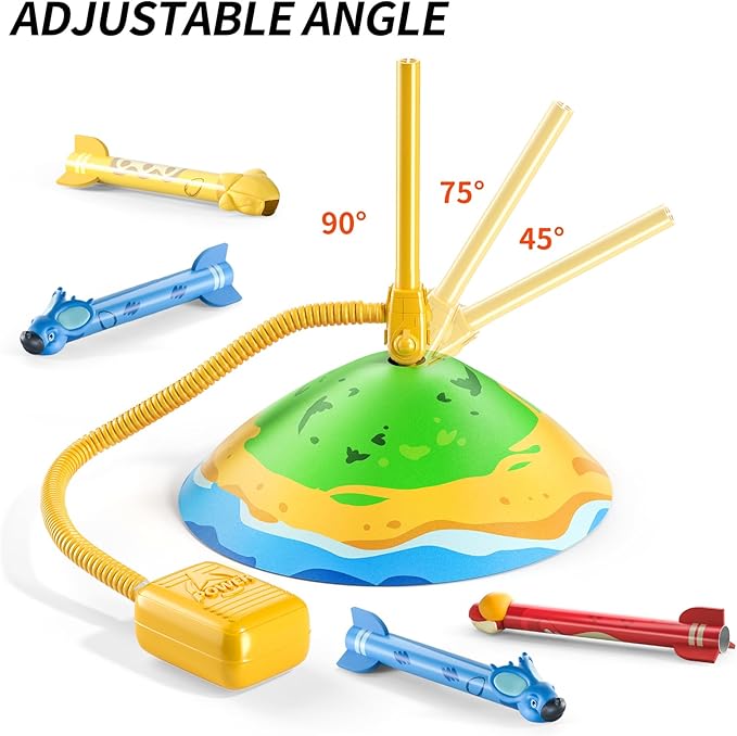 TEMI Dinosaur Rocket Launcher - 6 Dino Rockets, Launch up to 100 ft, Fun Outdoor or Indoor Kids Toy for Boys & Girls Age 3-7, Dinosaur Toy, Birthday Gift for Kids Age 4-8