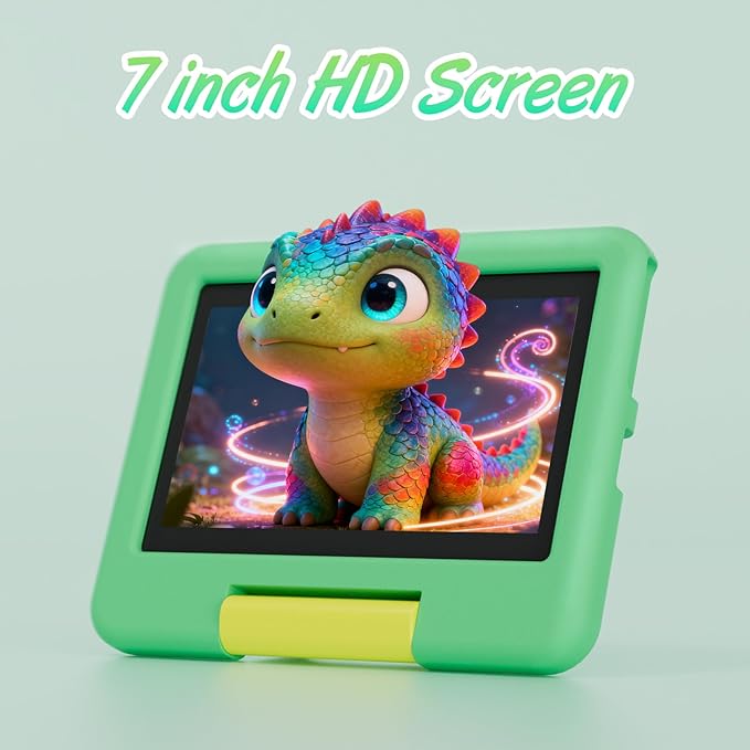 Kids Tablet, 7 inch Android Tablet for Kids, 4GB RAM 32GB ROM 1TB Expand, Toddler Tablets with Parental Control, IPS Screen, Dual Camera, Educational, Games, Shockproof Case for Boys/Girls (Green)