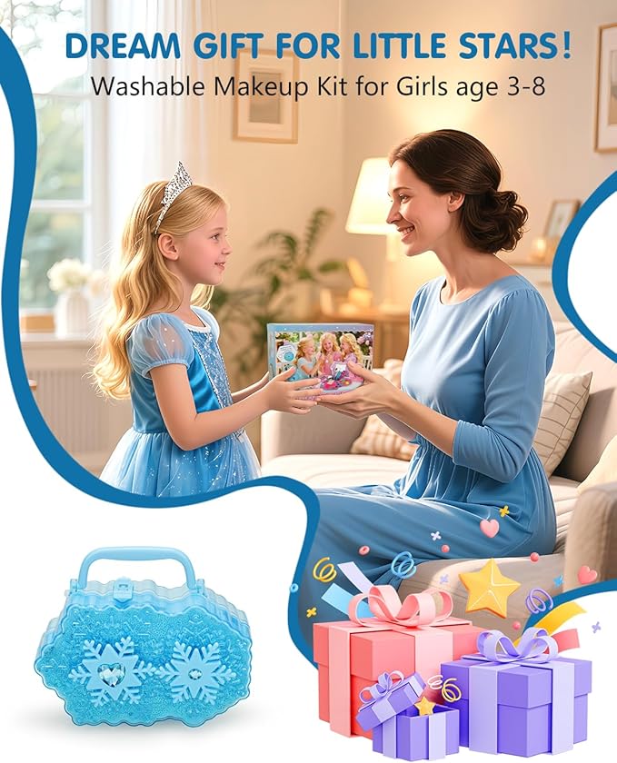 Kids Makeup Kit for Girl Toys - Real Washable Cosmetic Set for Girls 5-8, Frozen Toys Toddler Makeup Kit, Princess Dress up Christmas & Birthday Gifts for 3-8 Year Old Girls