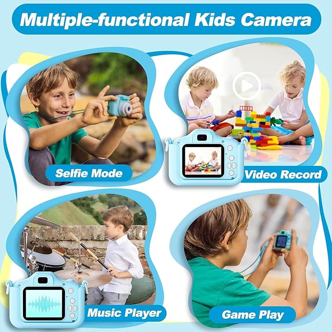 Kids Camera Toys for 3-8 Year Old Girls Boys, Toddler Digital Video Camcorder with Cartoon Soft Silicone Cover, Christmas Birthday Gifts for Kids - 32GB SD Card Included