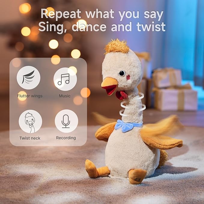 TUMAMA Dancing Talking Chicken Toy, Mimicking Twisting Neck Flapping Wings Electronic Pet Soft Plush Chick Toy,Singing, Recording, Repeating, Baby Toddler Interactive Toys for Boys Girls Gifts