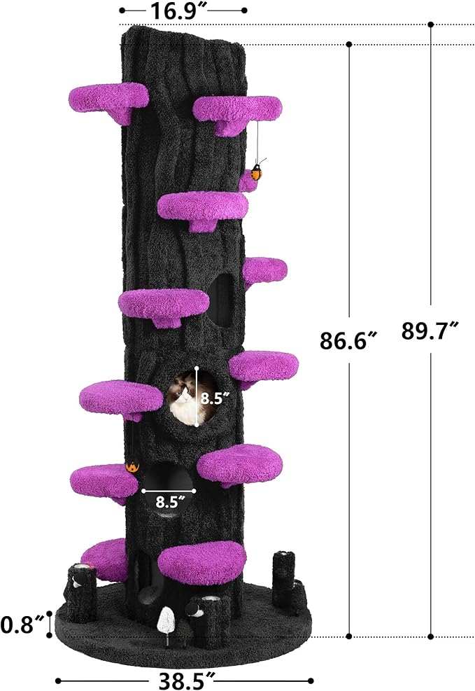 88.6 Inches Super Large Cat Tree,Soft Plush Multi-Level Climbing Tree Cat House,All-in-One Tall Cat Tower with Scratching Post,Real Solid Wood Cat Tree,Multi-Level Furniture Activity Center