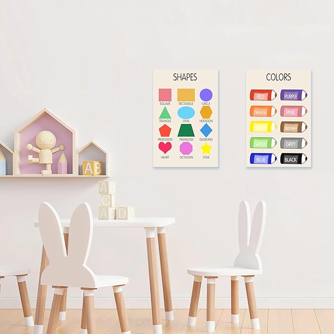 Wentipo Educational Toddler Learning Posters, Nursery Color Poster for Kids for Playroom Wall Art,Preschool Shapes Colors Chart for Classroom & Homeschool 12x18inch Unframed
