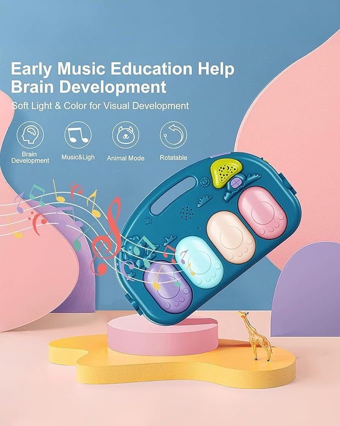 dearlomum Baby Play Mat Gym, Funny Play Piano Tummy Time Activity Mat with 5 Infant Sensory Toys, Music and Lights, Boy & Girl Gifts for Newborns 0 to 3 6 9 12 Months（New Blue）