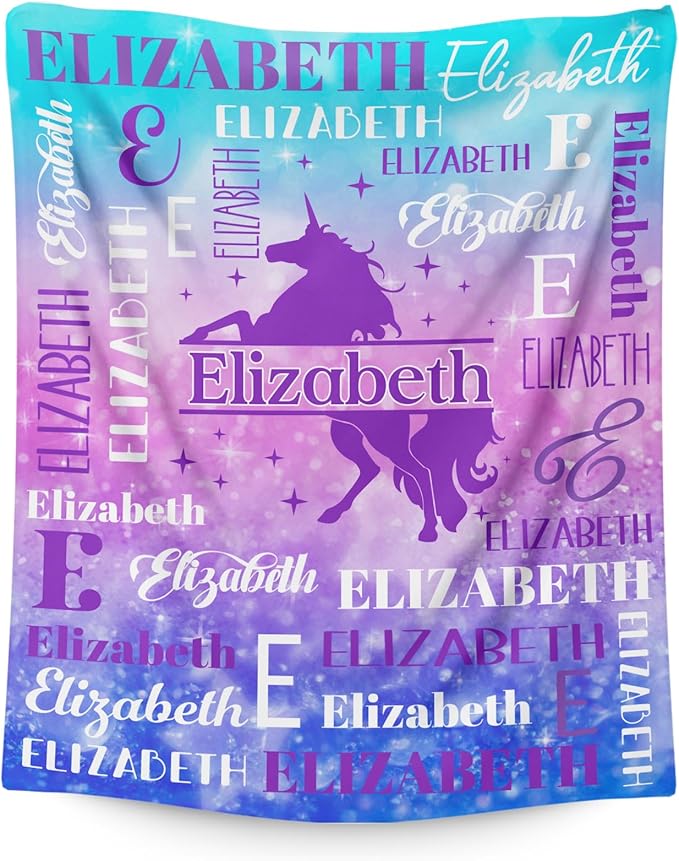 Blankets for Kids Girls 6-8, Custom Unicorn Gifts for Children Teens, Personalized with Name Soft Flannel Lightweight Monogram Name Accessories Blanket for Travel Camping Outdoor Decoration
