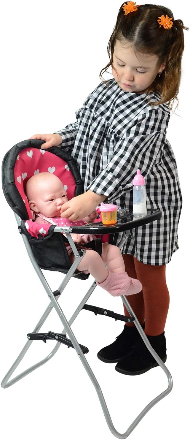 Foldable Baby Doll High Chair, Baby Doll Accessories, Dolls & Accessories Highchair Stuff for 18 Inch Doll, Doll High Chair Toy Set for Toddlers 3 Year Old Girls, 5+ Year Old Girl Doll Furniture Toys