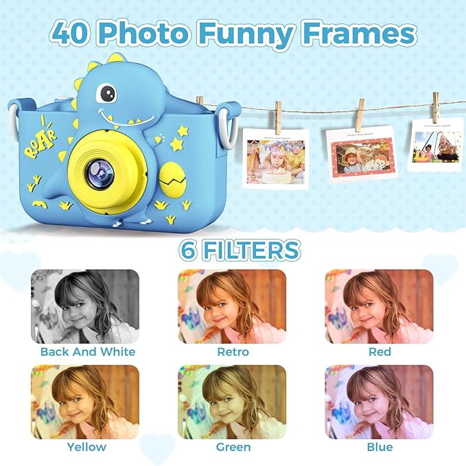 KANAD Kids Camera, Toys for Age 3-8 Year Old Boys, Stocking Stuffers for Kids, 1080P HD Selfie Digital Video Camera for Toddlers for Son - Blue