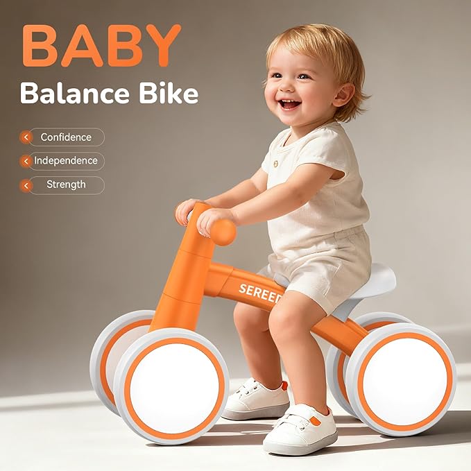 SEREED Baby Balance Bike for 1 Year Old Boys Girls 12-24 Month Toddler Balance Bike, 4 Wheels Toddler First Bike, First Birthday Gifts