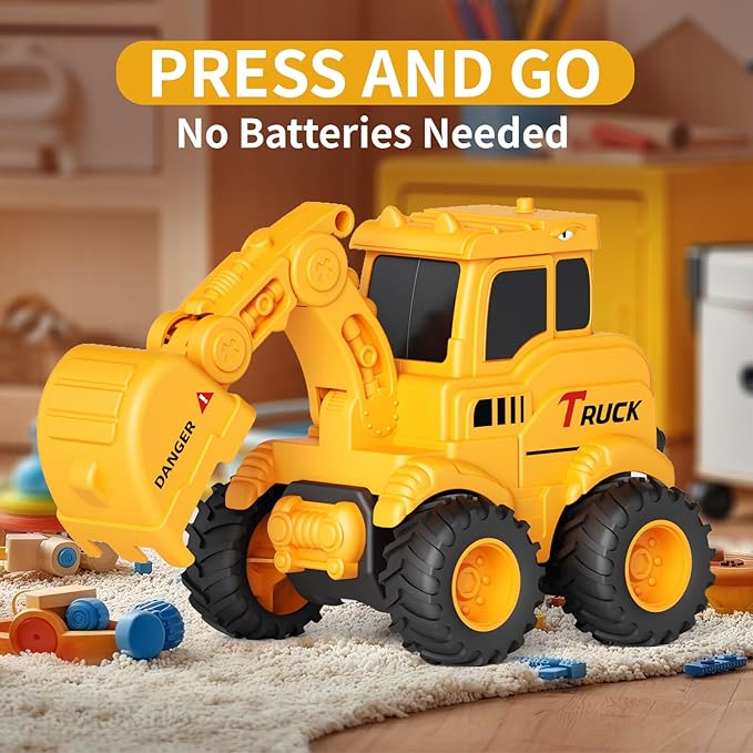 Construction Toys for 2 3 4 5 6 + Year Old Boys Kids Toddlers Girls, Sandbox Excavator Toy Trucks Construction Truck Toys Vehicles Bulldozer Road Roller Toy Christmas Birthday Gifts for Boys