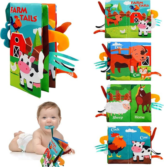Baby Books Toys 0-12 Months with Teether,Tummy Time Crinkle Sensory Toys,High Contrast Touch & Feel Soft Book, Early Learning Infant Toys,Shower Gift for Boys Girls (Farm Animals)