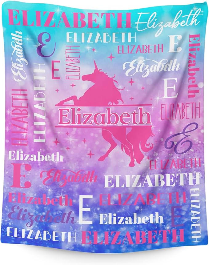 Personalized Unicorn Blankets for Kids Teens Adults, Girls Women Throw Blanket Gifts for Unicorn Lovers, Custom Name Soft Warm Flannel Monogram Blankets Decor for Bed Couch Sofa Home Room