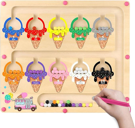 Syahro Montessori Magnetic Color and Number Maze Toy for Toddler Girls, Fine Motor Skills Board, Learning and Educational Birthday Gifts for Kids Girls 3-5 Years Old