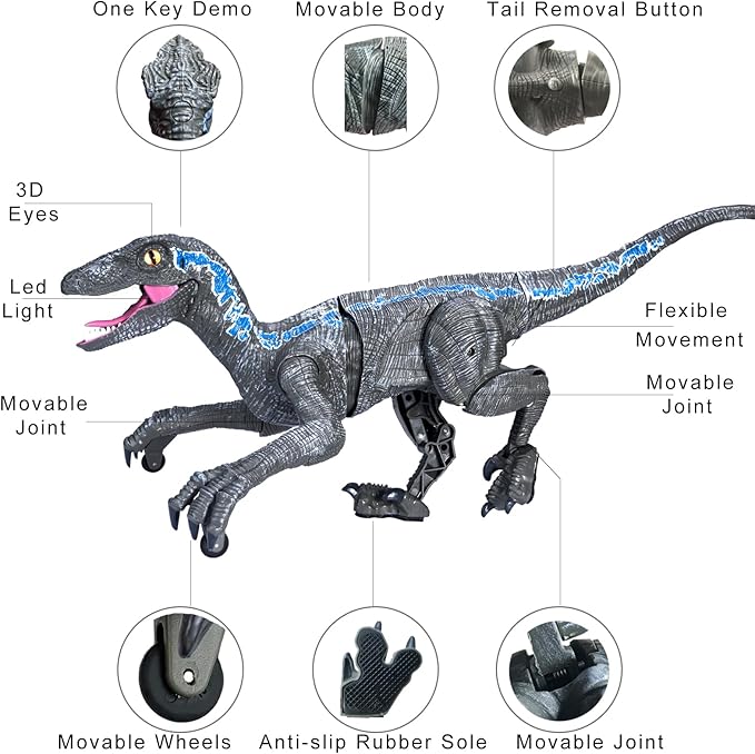 Remote Control Dinosaur Toys for Boys Kids Girls 3 4 5 6 7 8 Electronic RC Robot Toy Walking Roaring Velociraptor Realistic 18.1" Jurassic Dino Rechargeable Raptor Blue Birthday Gift