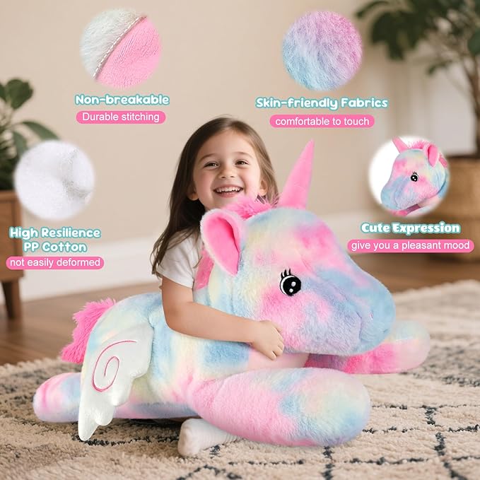 Giant Rainbow Unicorn Stuffed Animal 30", Jumbo Soft Big Stuffed Animals, Giant Plush Toys Hugging Pillow for Stress Relief & Sleep Aid, Huge Cuddly Cute Plushies Unicorn Gifts for Kid Adult