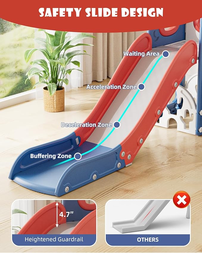 YUFU 13 in 1 Toddler Slide and Swing Set, Kids Slide for Toddlers Age 1-3, Toddler Playset with Golf Set, Basketball Hoop and Drawing Board, Outdoor Indoor Playground (Blue Red)