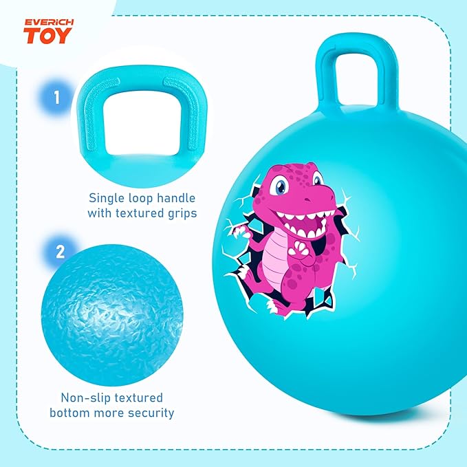 EVERICH TOY Hopper Ball for Kids 4-8, 18In Dinosaur Hoppity Hop Ball, Sit On Bouncy Balls with Handle, Indoor Outdoor Christmas Hopping Toys Gifts for Boys Girls