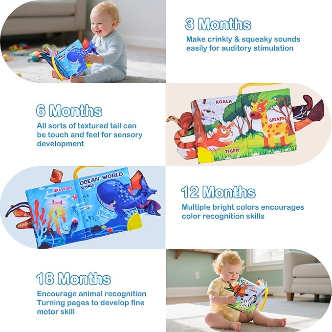 Baby Books 0-6 6-12 Months,Crinkle Books for Baby,Infant Tummy Time Toy High Contrast Sensory Book for Babies,Newborn Stocking Stuffers,Infants Soft Book, Bath Books for Babies Teether Toy
