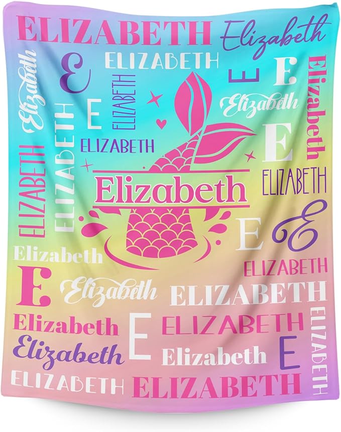 Girls Blankets, Custom with Name Mermaid Throws Gifts for Kids Teens Women, Personalized Soft Comfy Monogram Flannel Fleece Blanket for Bed Couch Sofa Home Decor, Mermaid Stuff Themed Gifts