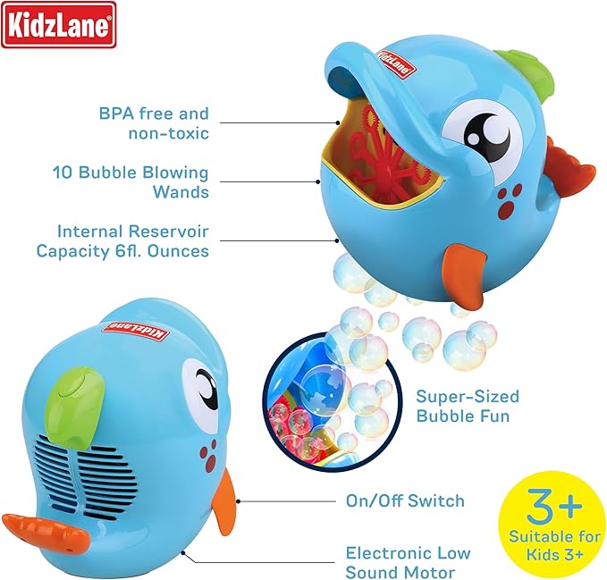 Kidzlane Bubble Maker Machine for Kids - Big Bubbles Speed Blower for Toddler's Outdoor Party Play - Makes 500 to 1000 per Minute (Bubble Dolphin)