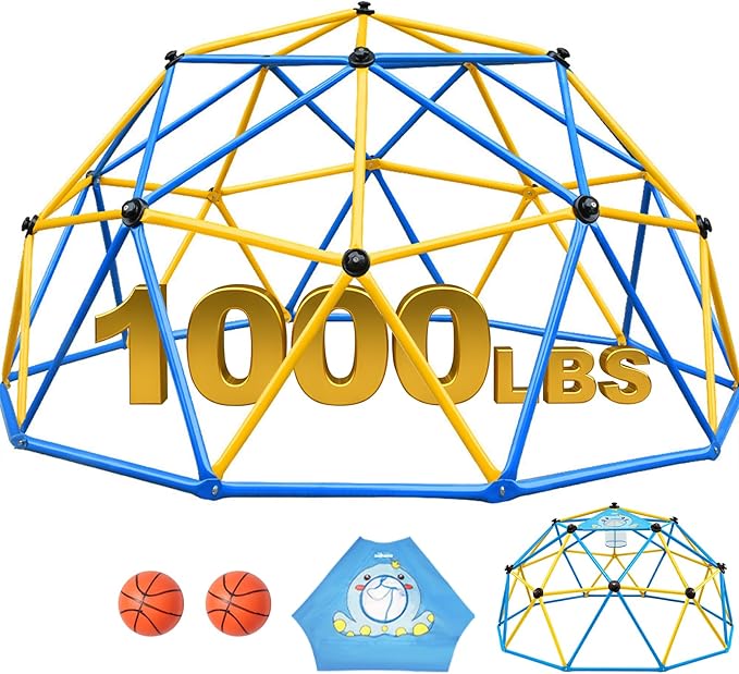 Zupapa 10FT Climbing Dome, Outdoor Jungle Gym for Kids with Climbing Grip - Geometric Dome Climber Supports 1000LBS Outdoor Playset and Easy Assembly Outdoor Play Equipment for Kids (Blue, 10FT)