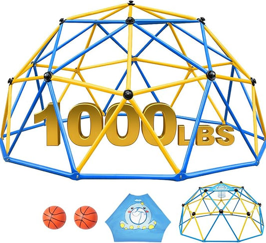 Zupapa 10FT Climbing Dome, Outdoor Jungle Gym for Kids with Climbing Grip - Geometric Dome Climber Supports 1000LBS Outdoor Playset and Easy Assembly Outdoor Play Equipment for Kids (Blue, 10FT)