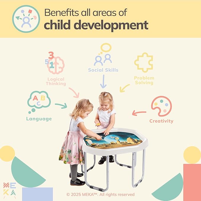 MEKA Small 28"x28" Tuff Tray Set White, Activity Sensory Tray Plus Stand Children, Outdoor Play Sand and Water Table for Toddlers and Kids, Toy Boys Girls