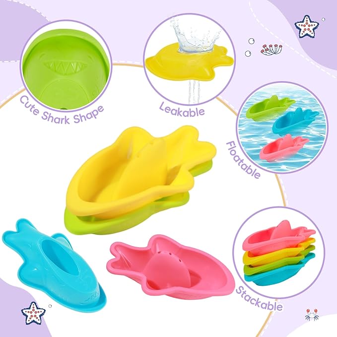 Mold Free Bath Toys, 11PCS | Safe Easy Clean & Fun Floating Boats & Spoon & Watering Can and Whale Bath Toy for Babies 12+ Months | Colorful Bathtub Pool Water Table Sand Toys for Babies and Toddlers