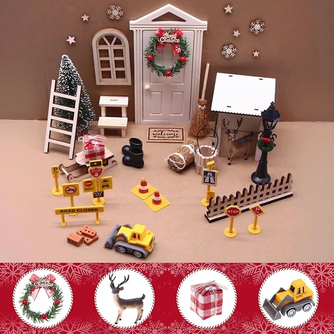 42Pcs Christmas Fairy Door Decorations, Mini Wooden Enchanted Doors, DIY Dollhouse Accessories for Decoration, Tiny Outdoor Decor for Girl Boys Xmas Accessories Fairy Tale
