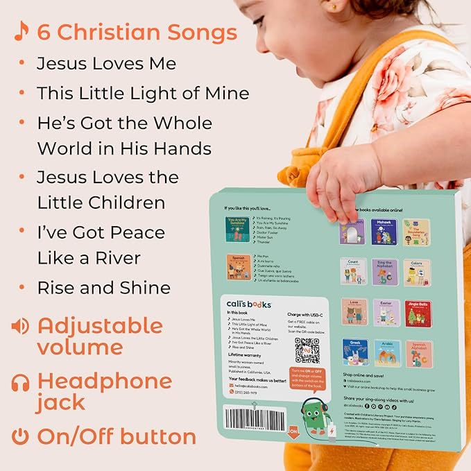 Cali's Books Jesus Loves Me Music Book Toddlers 1-3 Years Old - Christian Musical Book, Headphone Jack, Interactive Baby Sound Book, Singing Toy Children Girls Learning Song Toy Toddler Boys