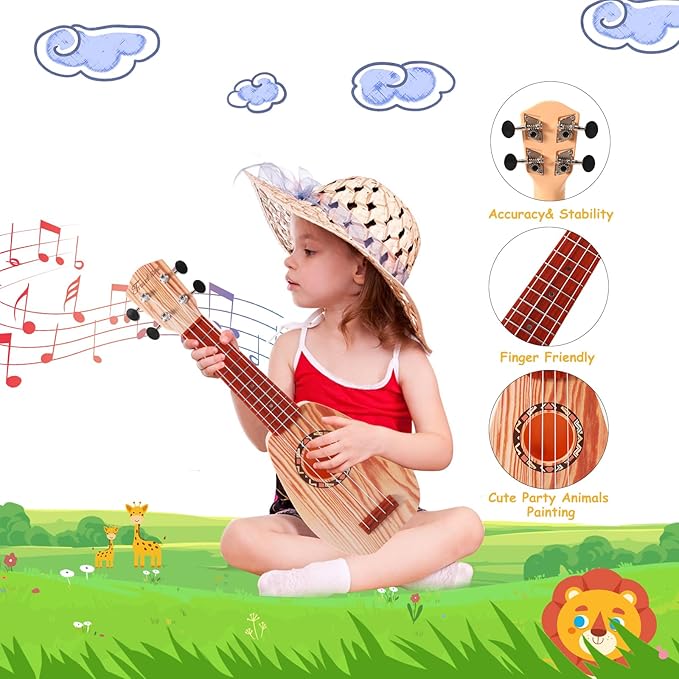YOLOPARK 17" Kids Toy Guitar for Girls Boys, Mini Toddler Ukulele Guitar with 4 Strings Keep Tones Can Play for 3, 4, 5, 6 7 Year Old Kids Musical Instruments Educational Toys for Beginner (Wood)