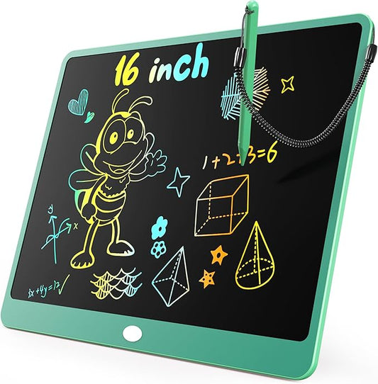 KOKODI LCD Writing Tablet, 16 Inch Colorful Toddler Doodle Board Drawing Tablet, Erasable Reusable Electronic Drawing Pads, Educational and Learning Toy for 3-6 Years Old Boy and Girls(Green)