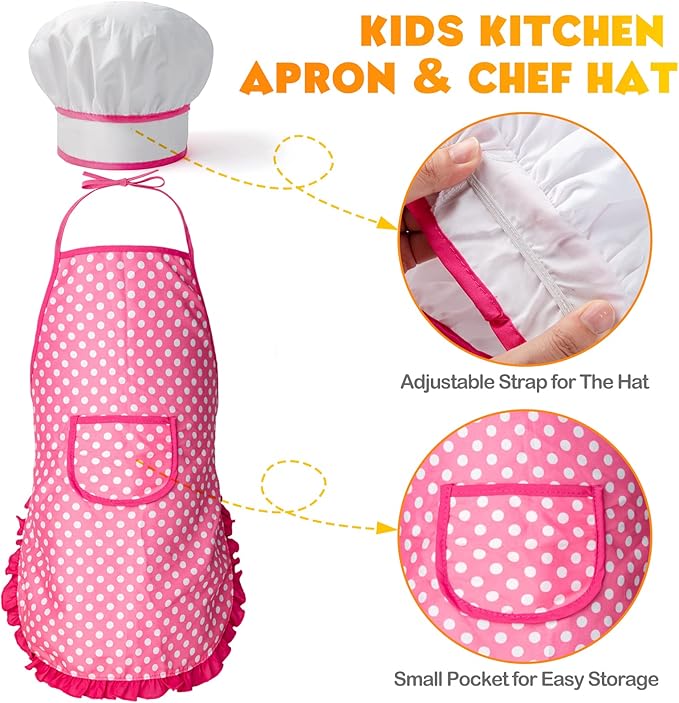 Tigerhu 26PCS Play Kitchen Accessories, Kitchen Pretend Play Cooking Toys w/ Stainless Steel Cookware, Apron & Chef Hat,Pots and Pans Set, Cutting Foods, Great Learning Gifts for Toddler & Boys Girls