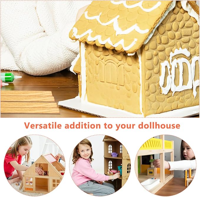 40 Pcs Miniature Dollhouse Flooring Light Brown Wood Floor Tiles for 1:12 Scale Dollhouse DIY Mini House Accessories