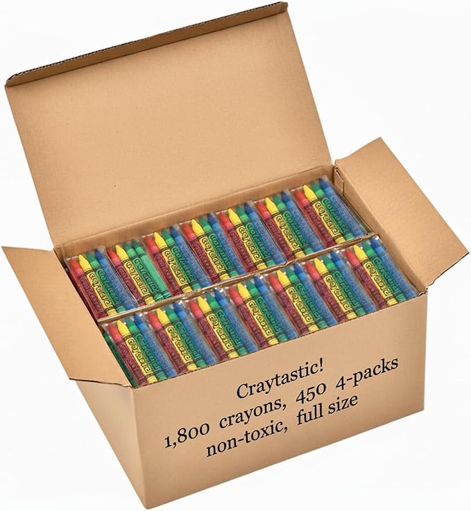 (450) 4-Packs of Premium Crayons (Red, Green, Blue, Yellow) SAFETY TESTED COMPLIANT WITH ASTM D-4236 (1800 Total Crayons)