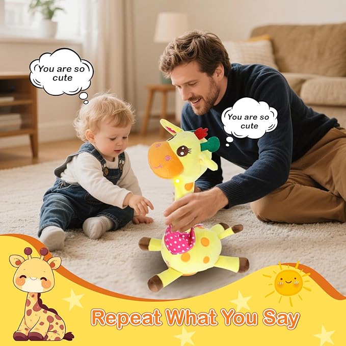 Talking Dancing Giraffe Toy, Stuffed Animal Repeats What You Say with Glowing Light, Baby Toy for 3-18 Months, Gift for Toddlers 1-3 Years Old