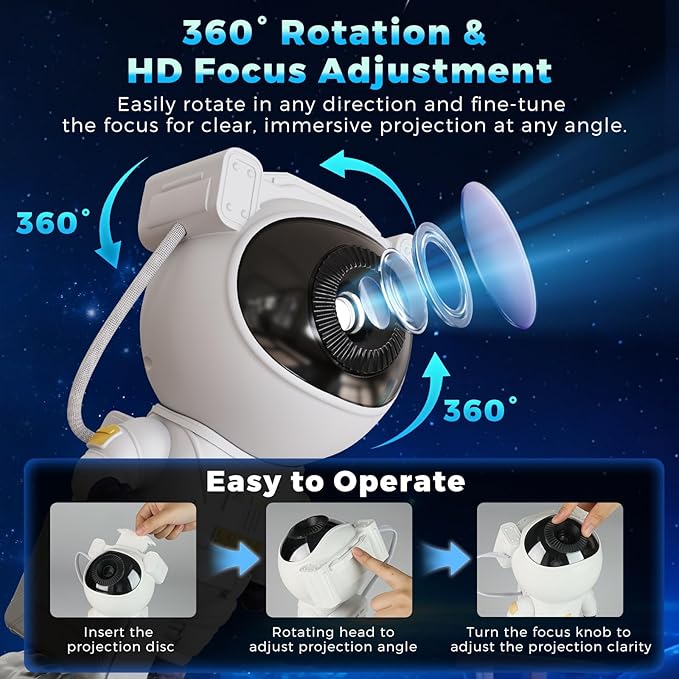 Astronaut Galaxy Projector Planetarium Star Projector, 12-in-1 Space Galaxy Light with Bluetooth 5.0 Speaker, White Noise, Timer & Remote Control, Night Sky Lamp for Bedroom, Home Theater, Party Décor