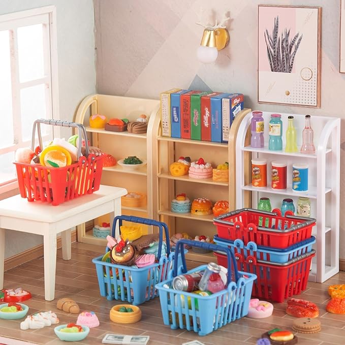 164pcs Miniature Supermarket Shelves Furniture Model 4 Layers Shelf Display Rack Doll House Accessory Storage Bookshelf Accessories Mini Locker Decor Food Drink Bottle Toy Cosplay Game Party