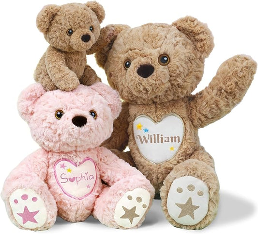 Custom Teddy Bear Stuffed Animal with Embroidered Name, Personalized Stuffed Animals for Babies, Bear Plush Toys for 3 Years Old Girl Gifts, Birthday Christmas for Baby Boys Girls Newborn(Bear)