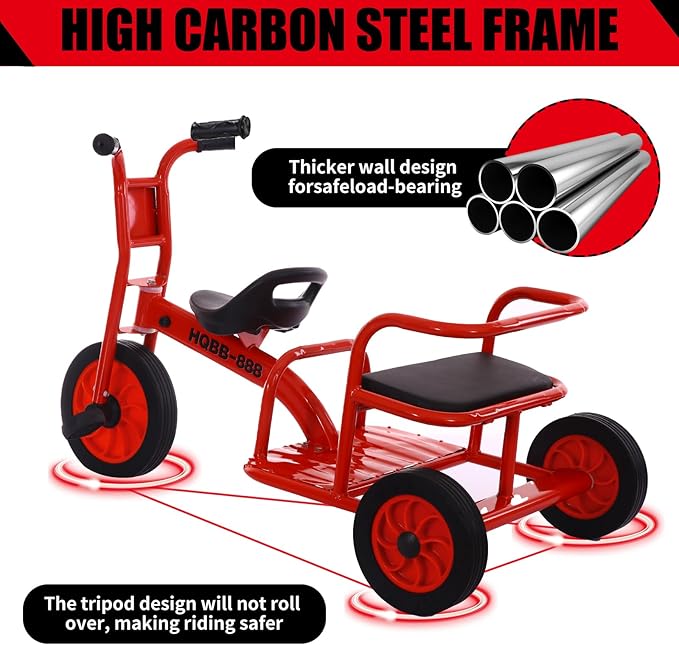 Kids Tricycle for Riders Ages 3-5 Preschool Playground Kids Tricycles, Daycare Toddler Tandem Trike，Children Tandem Bike, Outdoor Playground Equipment Trike