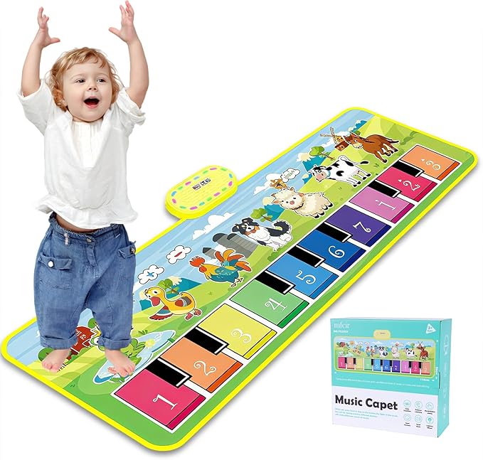 Toddler Toys Farm Animals Piano Mat, Baby Musical Floor Carpet Play mat for Kids,Sensory Educational Learning Dancing Keyboard,Touch Blanket Xmas Christmas Birthday Gift for 1-5 Year Old Girl boy