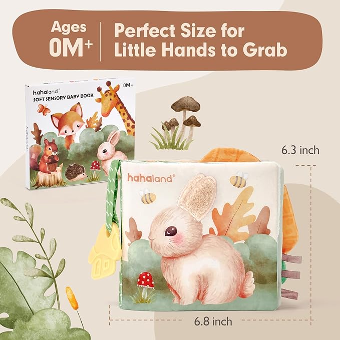 hahaland Baby Books 0-6 Months, Tummy Time Sensory Toys 6 to 12 Month Touch Feel Crinkle Book for Boys Girl 0 3 6 9 12 Month Travel Toys Christmas Birthday Gifts Stocking Stuffers