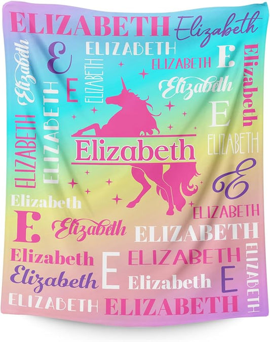 Unicorn Blanket and Throw, Personalized Girls Blankets for Kids, Women, Soft Cozy & Warm Unicorn Throws for Sofa Office Trip Chairs Camping, 4 Sizes for Toddler/Children/Teens/Adults